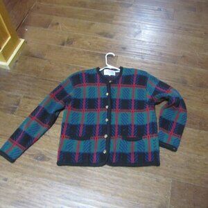 vtg plaid lg gold button front Tally Ho sweater lg